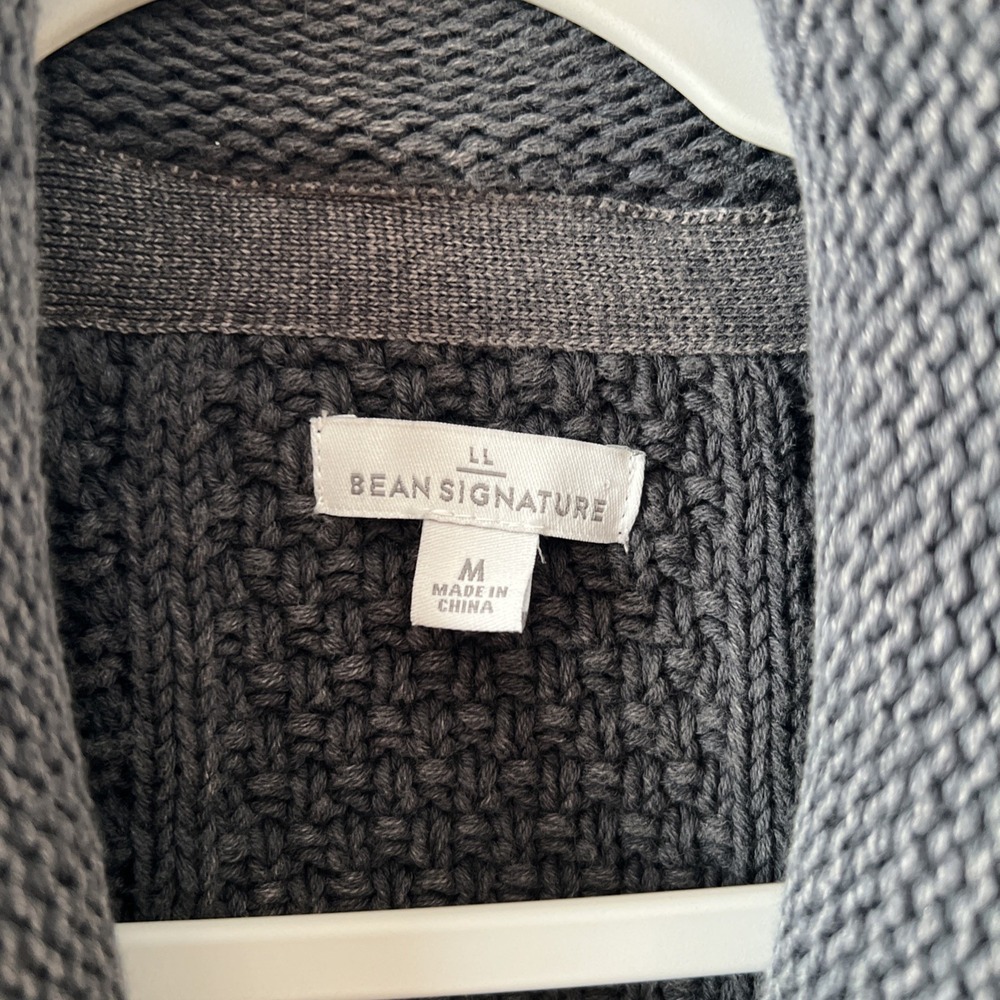 L.L. Bean Signature Heavy Cable Knit Shawl Fisherman Gray Women's Med Sweater - Picture 5 of 9